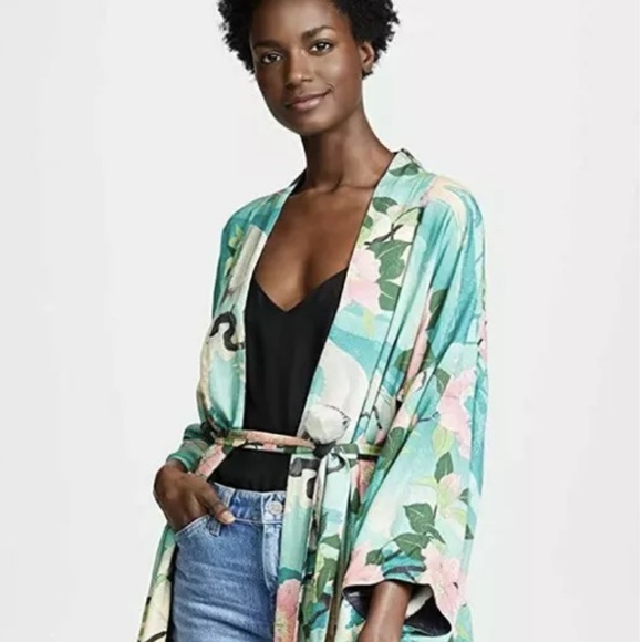 Perching Kimono robe / wrap / cover up turquoise & pink ( deep teal ) gift airy - Picture 9 of 16